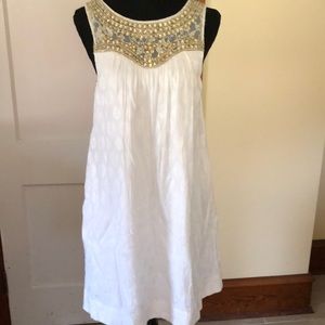 Maeve embellished dress in gold and white.